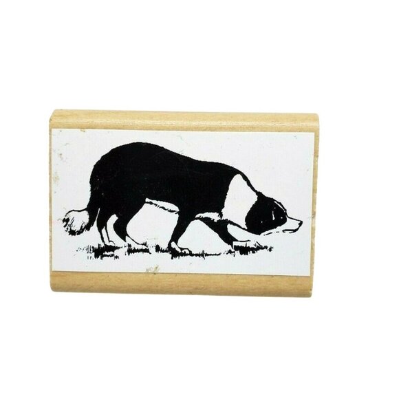Black, White Dog Wooden Rubber Collectible Arts And Crafts Animal Stamp - Picture 1 of 8